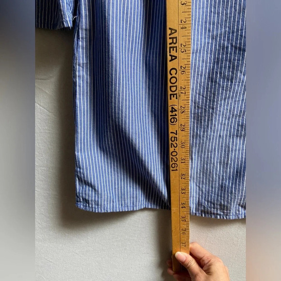 BeachLunchLounge Anthropologie  Cotton Blue/White Striped Bell Sleeve Dress Sz M - Picture 9 of 9